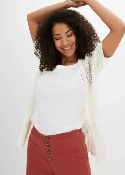 bonprix Bekleidung·Umstandsmode|Bekleidung·Jeans^Ajour-Strickjacke wollweiß