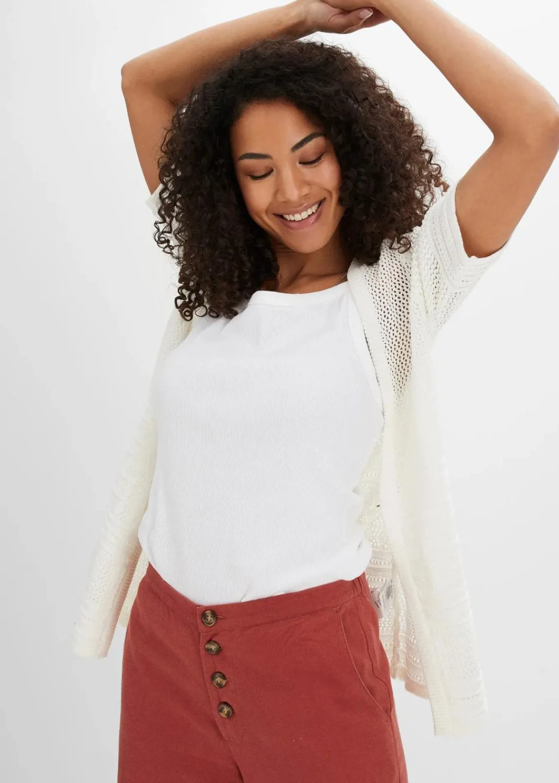 bonprix Bekleidung·Umstandsmode|Bekleidung·Jeans^Ajour-Strickjacke wollweiß