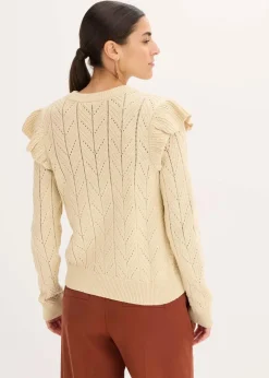 bonprix Bekleidung·Umstandsmode|Bekleidung·Jeans^Ajour-Strickjacke aus Baumwolle hellsand