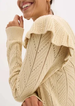 bonprix Bekleidung·Umstandsmode|Bekleidung·Jeans^Ajour-Strickjacke aus Baumwolle hellsand