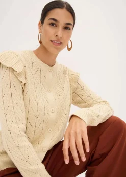 bonprix Bekleidung·Umstandsmode|Bekleidung·Jeans^Ajour-Strickjacke aus Baumwolle hellsand