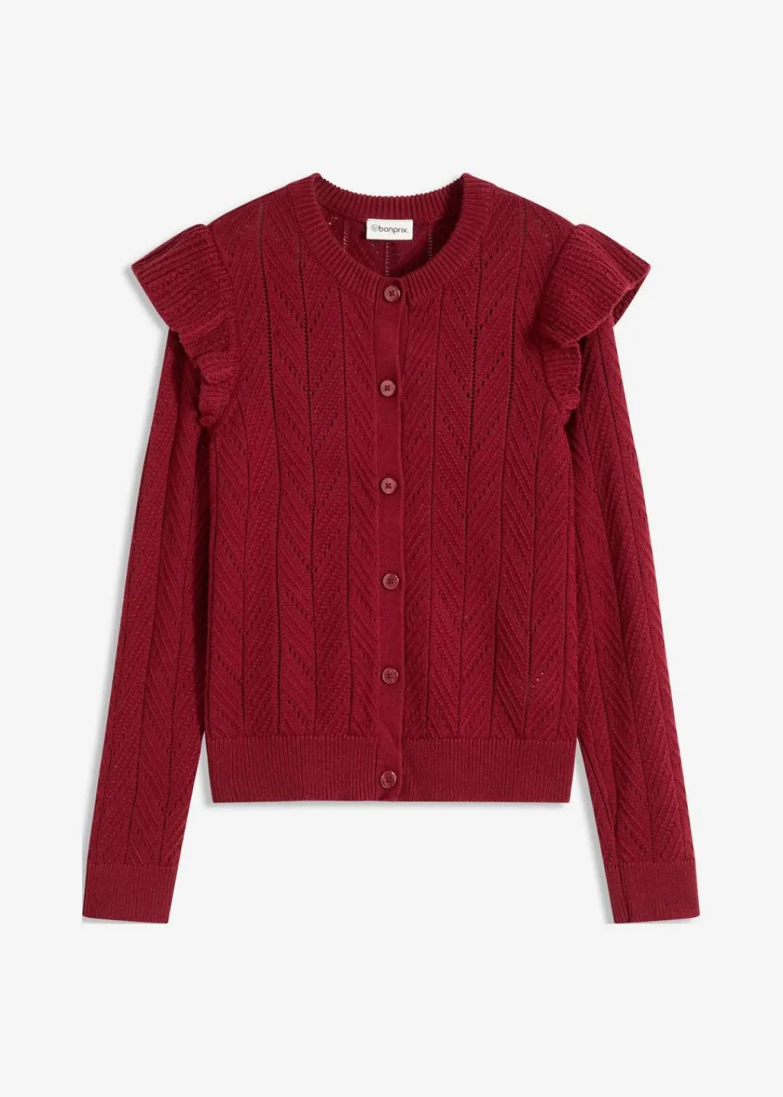 bonprix Pullover & Strickjacken|Strickmode^Ajour-Strickjacke aus Baumwolle pflaumenrot