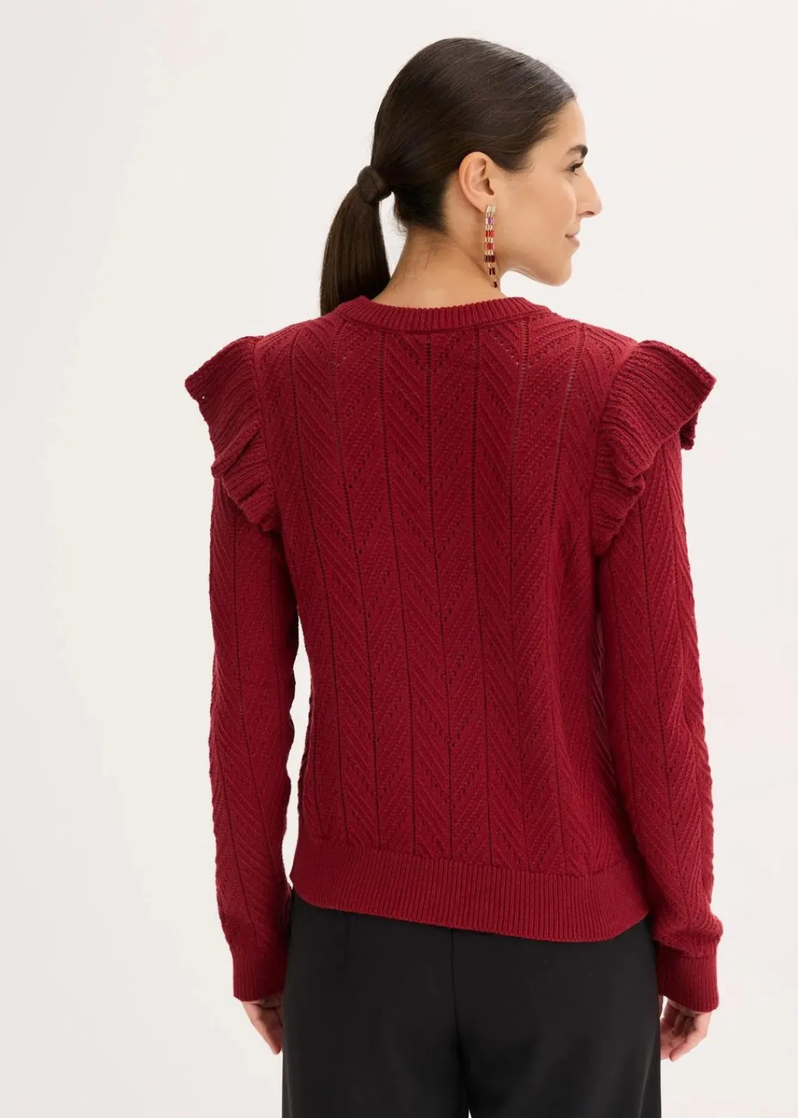 bonprix Pullover & Strickjacken|Strickmode^Ajour-Strickjacke aus Baumwolle pflaumenrot