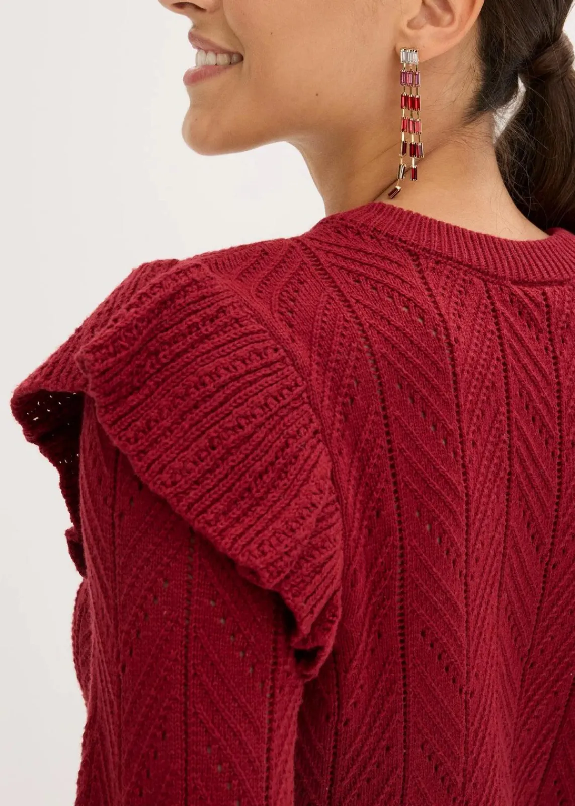 bonprix Pullover & Strickjacken|Strickmode^Ajour-Strickjacke aus Baumwolle pflaumenrot