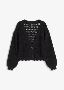 bonprix Pullover & Strickjacken|Strickmode^Ajour-Strickjacke aus reiner Baumwolle schwarz