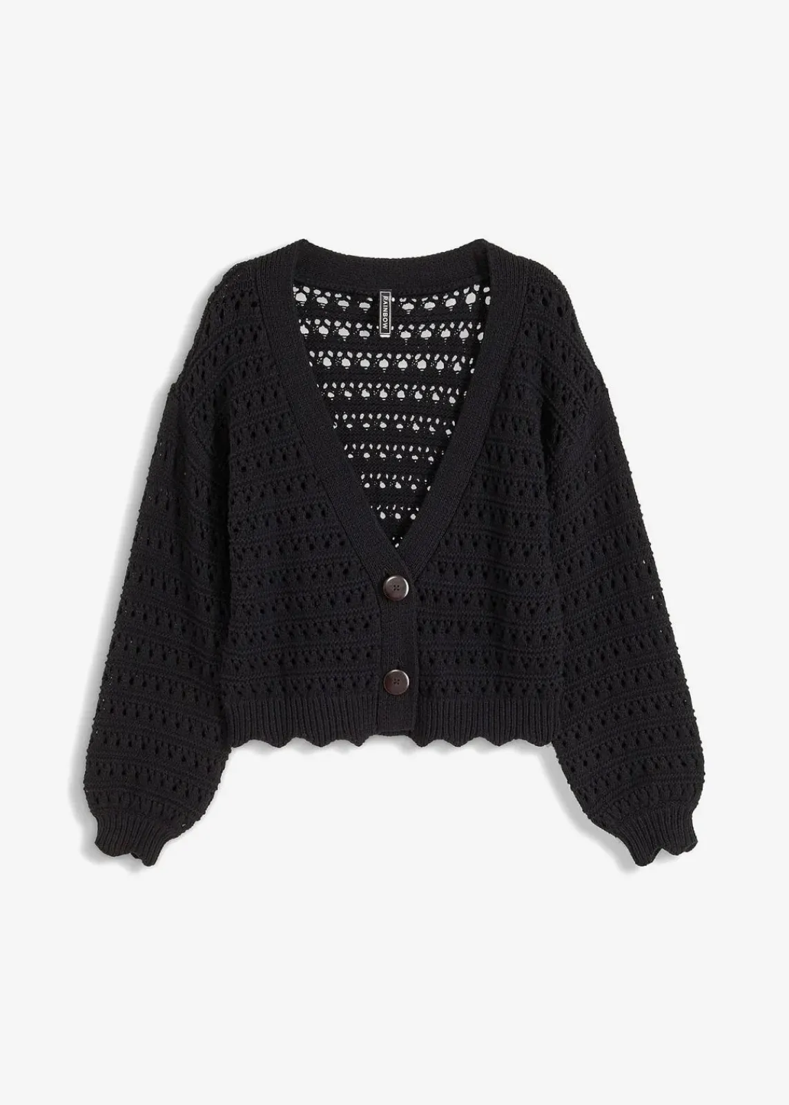 bonprix Pullover & Strickjacken|Strickmode^Ajour-Strickjacke aus reiner Baumwolle schwarz