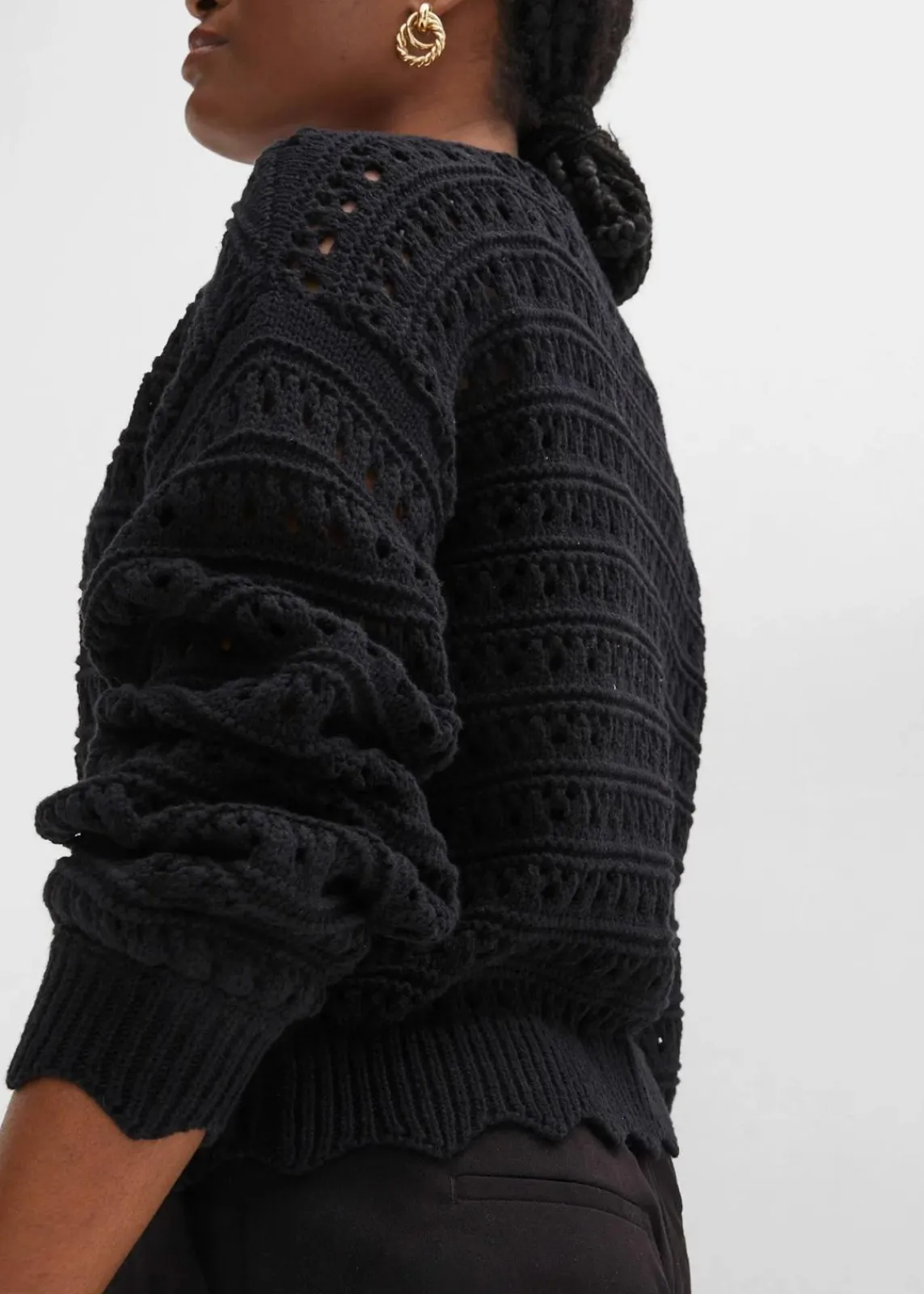 bonprix Pullover & Strickjacken|Strickmode^Ajour-Strickjacke aus reiner Baumwolle schwarz