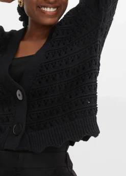 bonprix Pullover & Strickjacken|Strickmode^Ajour-Strickjacke aus reiner Baumwolle schwarz