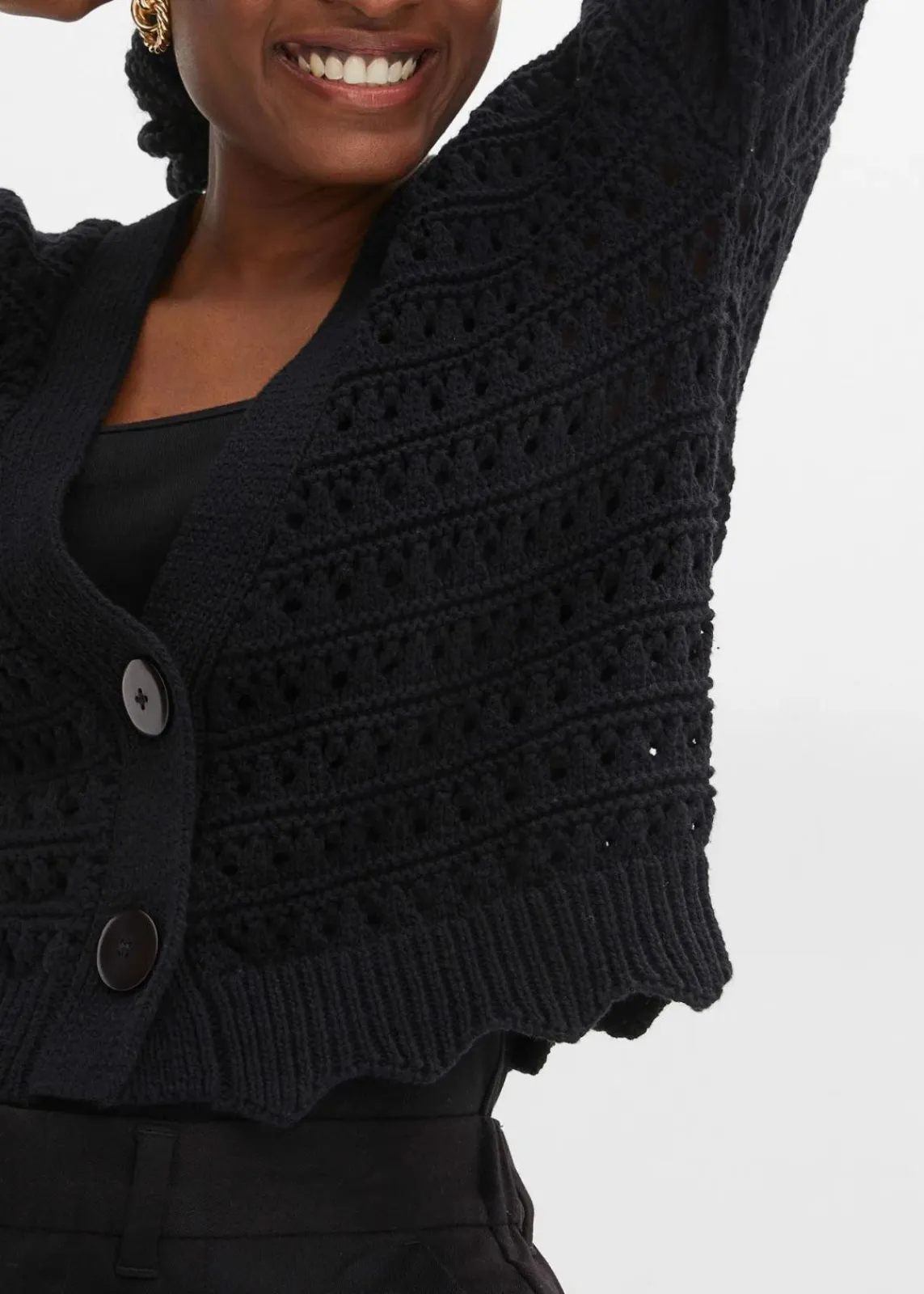 bonprix Pullover & Strickjacken|Strickmode^Ajour-Strickjacke aus reiner Baumwolle schwarz