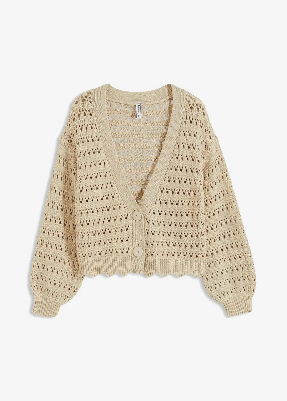 bonprix Strickmode|Pullover & Strickjacken^Ajour-Strickjacke aus reiner Baumwolle kieselbeige