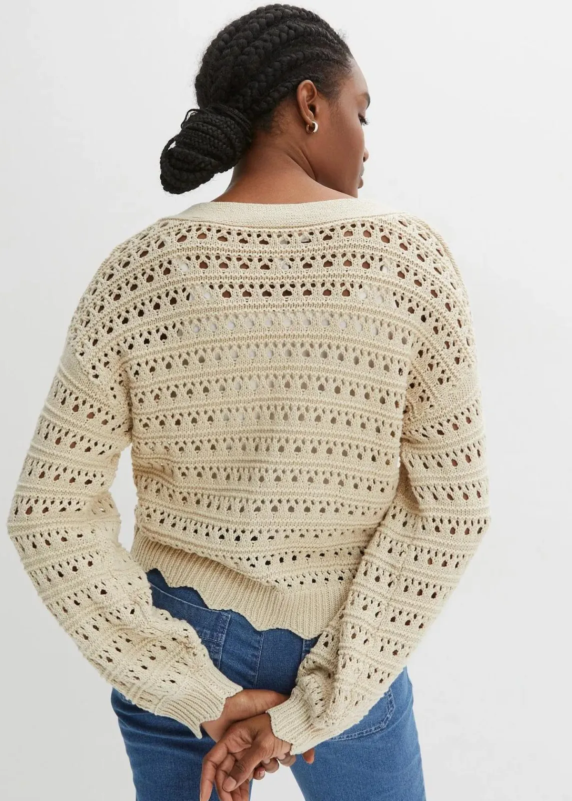 bonprix Strickmode|Pullover & Strickjacken^Ajour-Strickjacke aus reiner Baumwolle kieselbeige