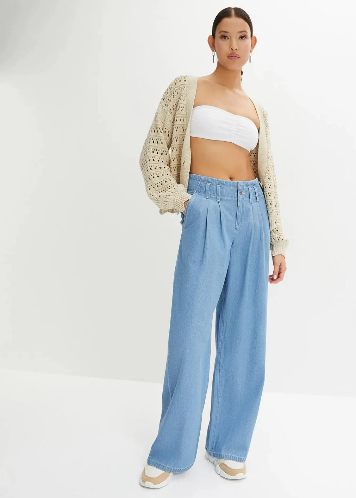 bonprix Strickmode|Pullover & Strickjacken^Ajour-Strickjacke aus reiner Baumwolle kieselbeige