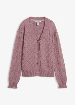 bonprix Bekleidung·Umstandsmode|Bekleidung·Jeans^Ajour-Strickjacke mit Wolle matt violett