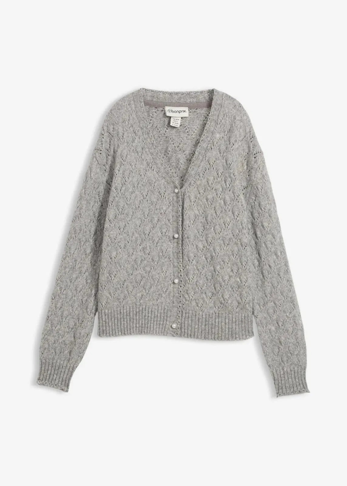 bonprix Bekleidung·Umstandsmode|Bekleidung·Jeans^Ajour-Strickjacke mit Wolle hellgrau meliert