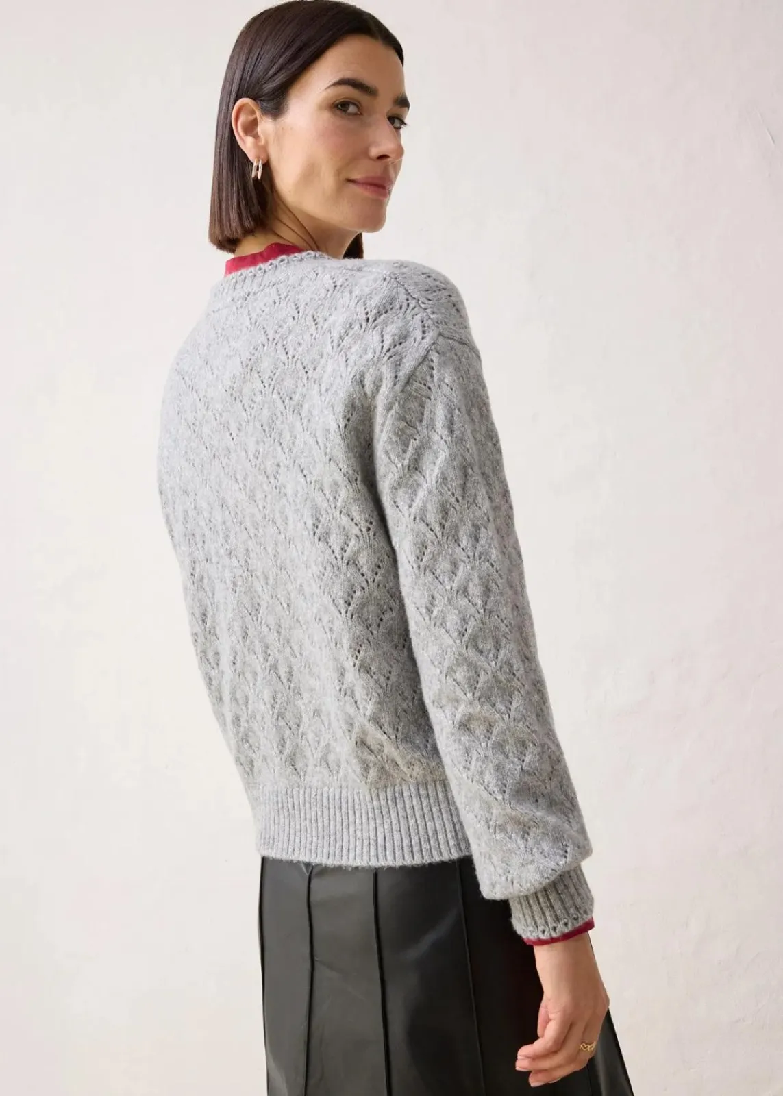 bonprix Bekleidung·Umstandsmode|Bekleidung·Jeans^Ajour-Strickjacke mit Wolle hellgrau meliert