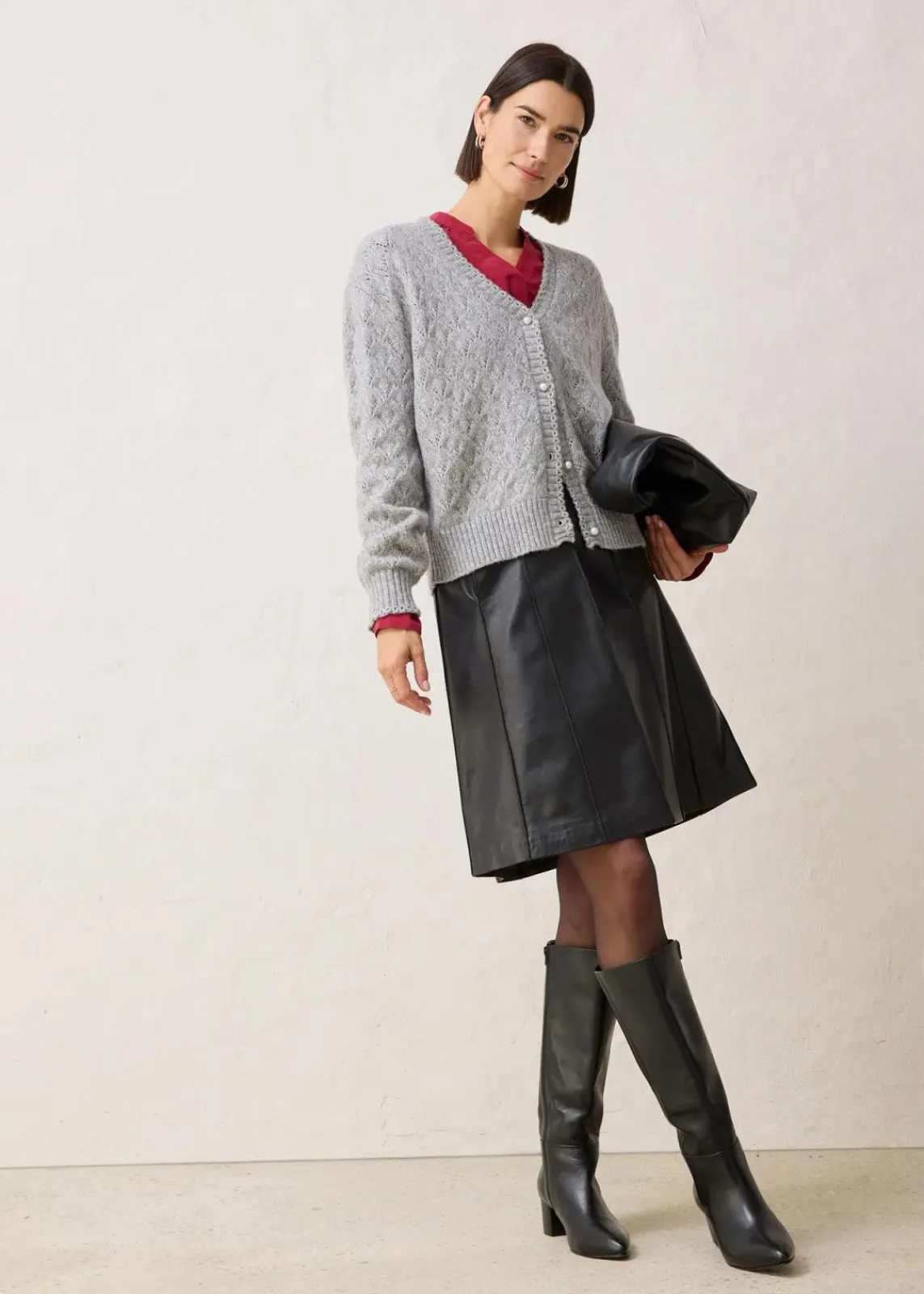 bonprix Bekleidung·Umstandsmode|Bekleidung·Jeans^Ajour-Strickjacke mit Wolle hellgrau meliert