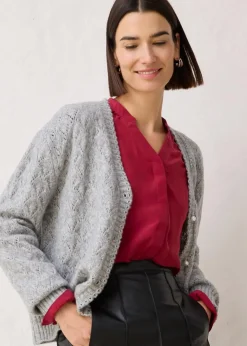 bonprix Bekleidung·Umstandsmode|Bekleidung·Jeans^Ajour-Strickjacke mit Wolle hellgrau meliert