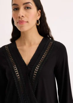 bonprix Shirts & Tops^3/4-Arm Shirt mit Spitze in Wickeloptik schwarz
