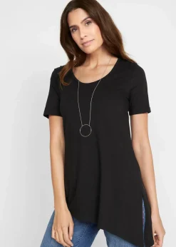 bonprix Shirts & Tops^Asymetrisches Longshirt aus Baumwoll-Viskose-Mischung schwarz