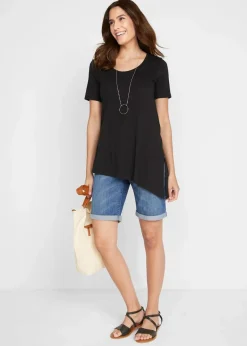 bonprix Shirts & Tops^Asymetrisches Longshirt aus Baumwoll-Viskose-Mischung schwarz