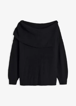 bonprix Bekleidung·Umstandsmode|Strickmode^Asymmetrischer Off-Shoulder Pullover schwarz