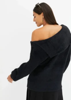 bonprix Bekleidung·Umstandsmode|Strickmode^Asymmetrischer Off-Shoulder Pullover schwarz