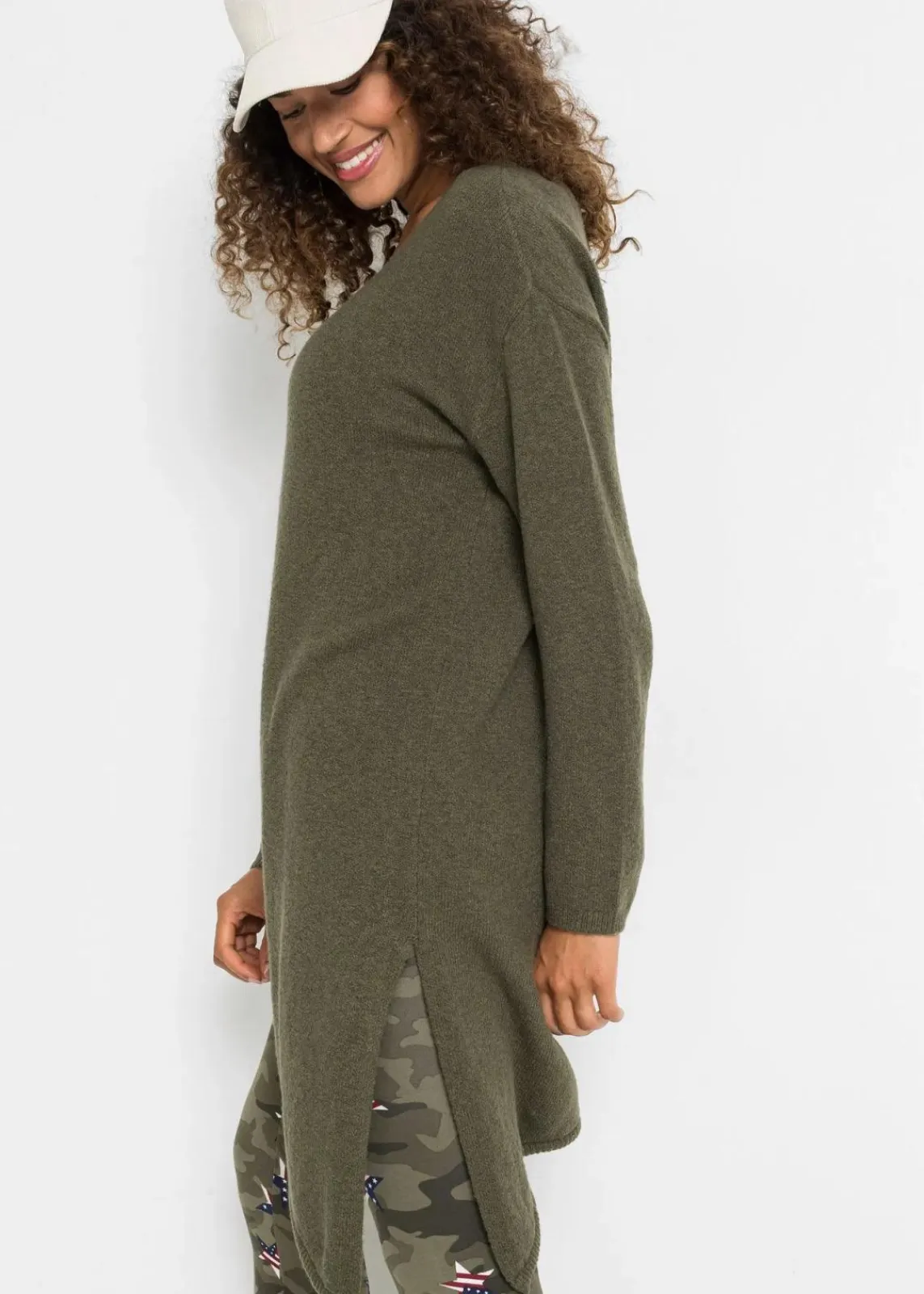 bonprix Bekleidung·Umstandsmode|Bekleidung·Jeans^Asymmetrischer Pullover dunkeloliv
