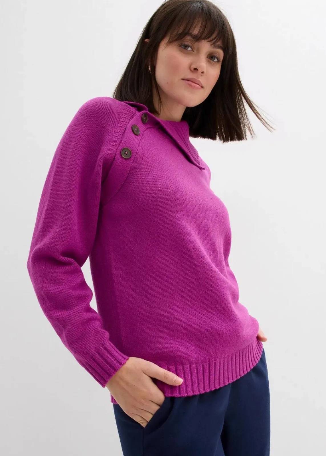 bonprix Bekleidung·Umstandsmode|Bekleidung·Jeans^Asymmetrischer Pullover dunkelfuchsia