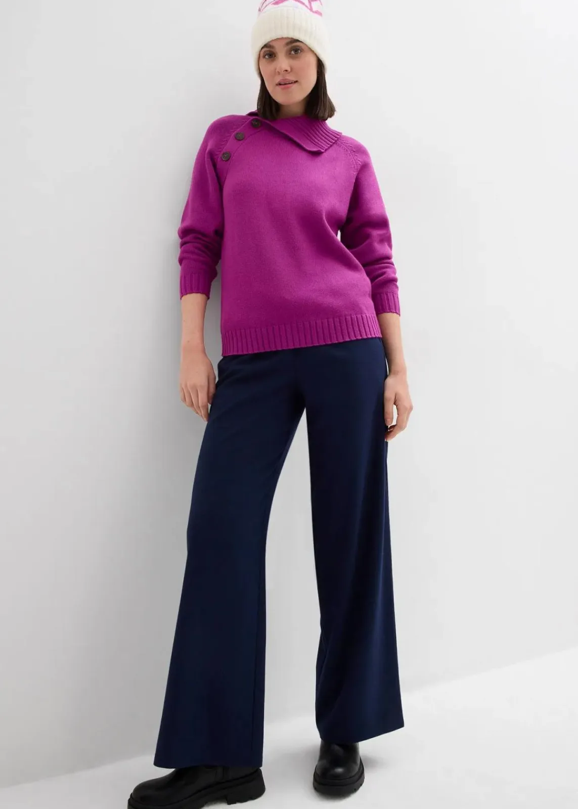 bonprix Bekleidung·Umstandsmode|Bekleidung·Jeans^Asymmetrischer Pullover dunkelfuchsia