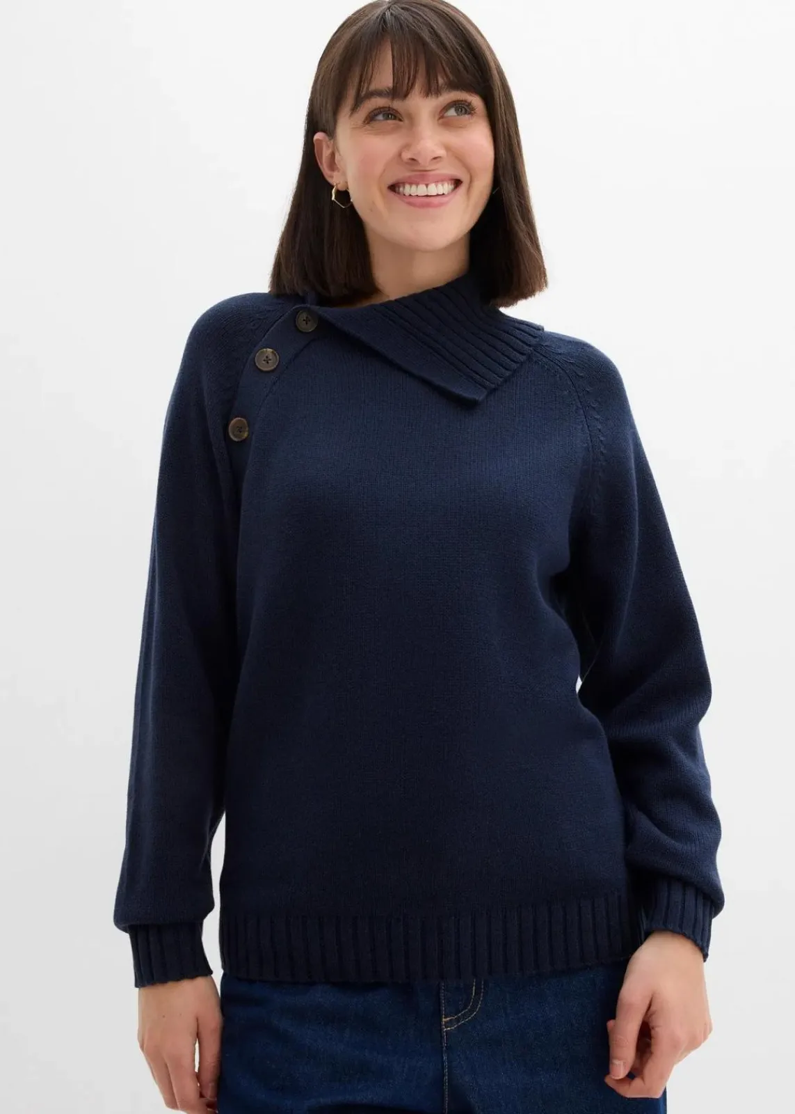 bonprix Pullover & Strickjacken|Strickmode^Asymmetrischer Pullover dunkelblau