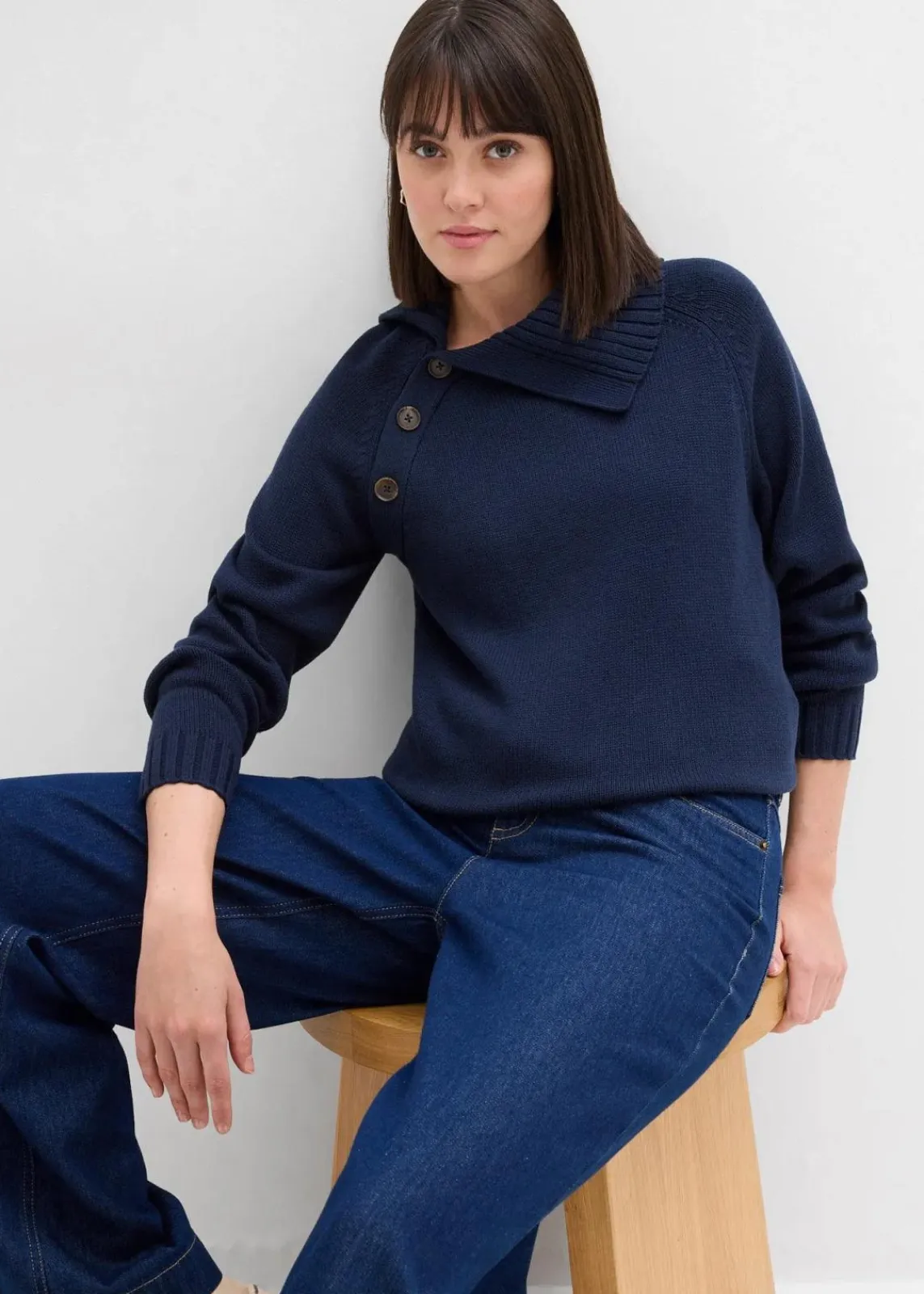 bonprix Pullover & Strickjacken|Strickmode^Asymmetrischer Pullover dunkelblau