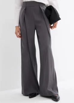 bonprix Bekleidung·Kleider^Ausgestellte Bundfaltenhose schiefergrau