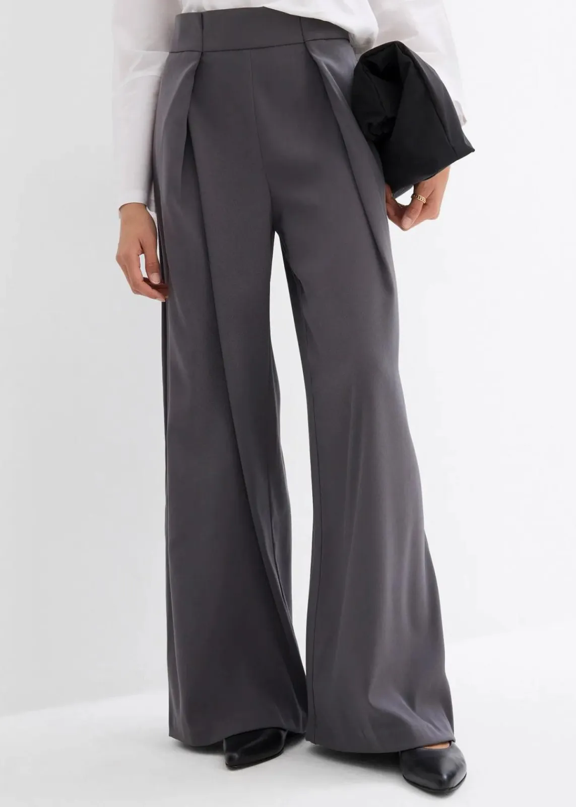 bonprix Bekleidung·Kleider^Ausgestellte Bundfaltenhose schiefergrau