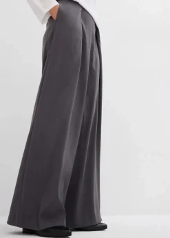 bonprix Bekleidung·Kleider^Ausgestellte Bundfaltenhose schiefergrau