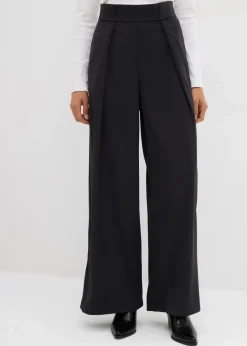 bonprix Bekleidung·Kleider^Ausgestellte Bundfaltenhose schwarz