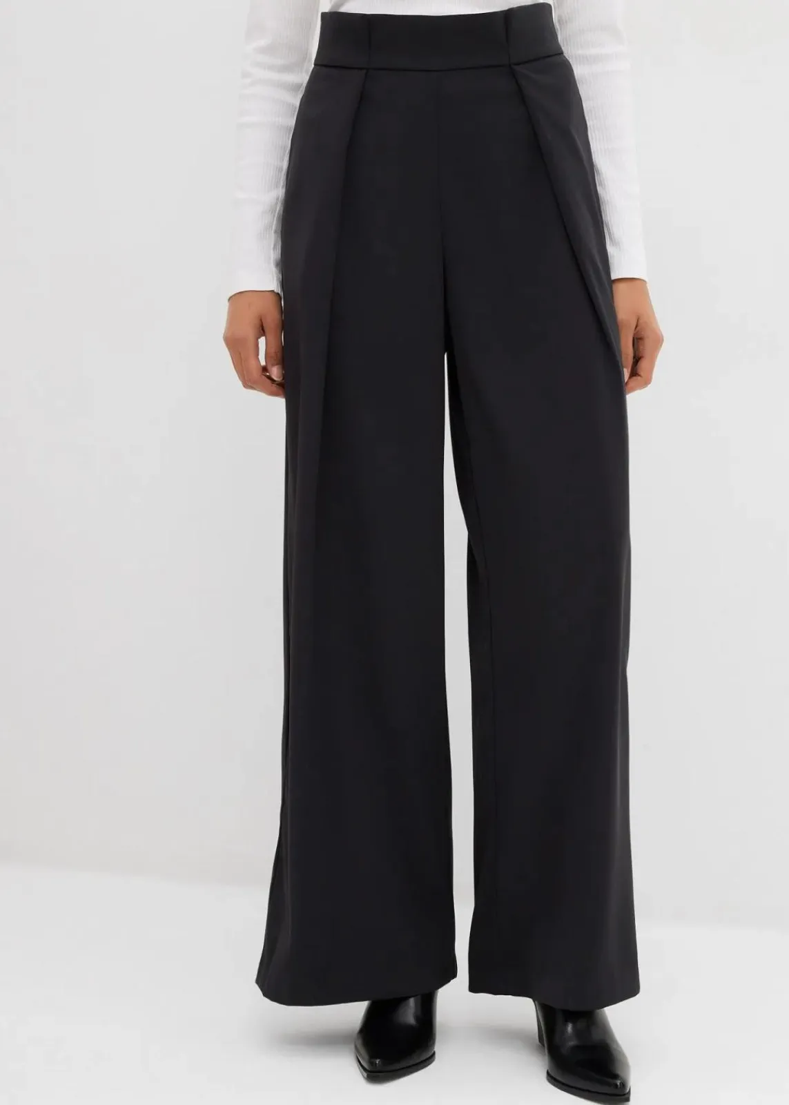 bonprix Bekleidung·Kleider^Ausgestellte Bundfaltenhose schwarz