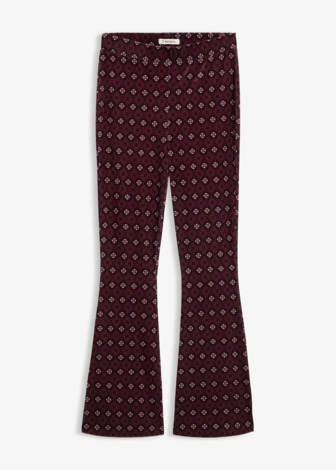 bonprix Bekleidung·Kleider|Hosen^Ausgestellte Leggings aus softem Samt dunkelbeere bedruckt