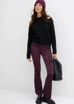 bonprix Bekleidung·Kleider|Hosen^Ausgestellte Leggings aus softem Samt dunkelbeere bedruckt