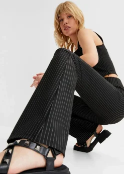 bonprix Bekleidung·Kleider^Ausgestellte Schlupfhose mit Nadelstreifen schwarz/grau längs gestreift