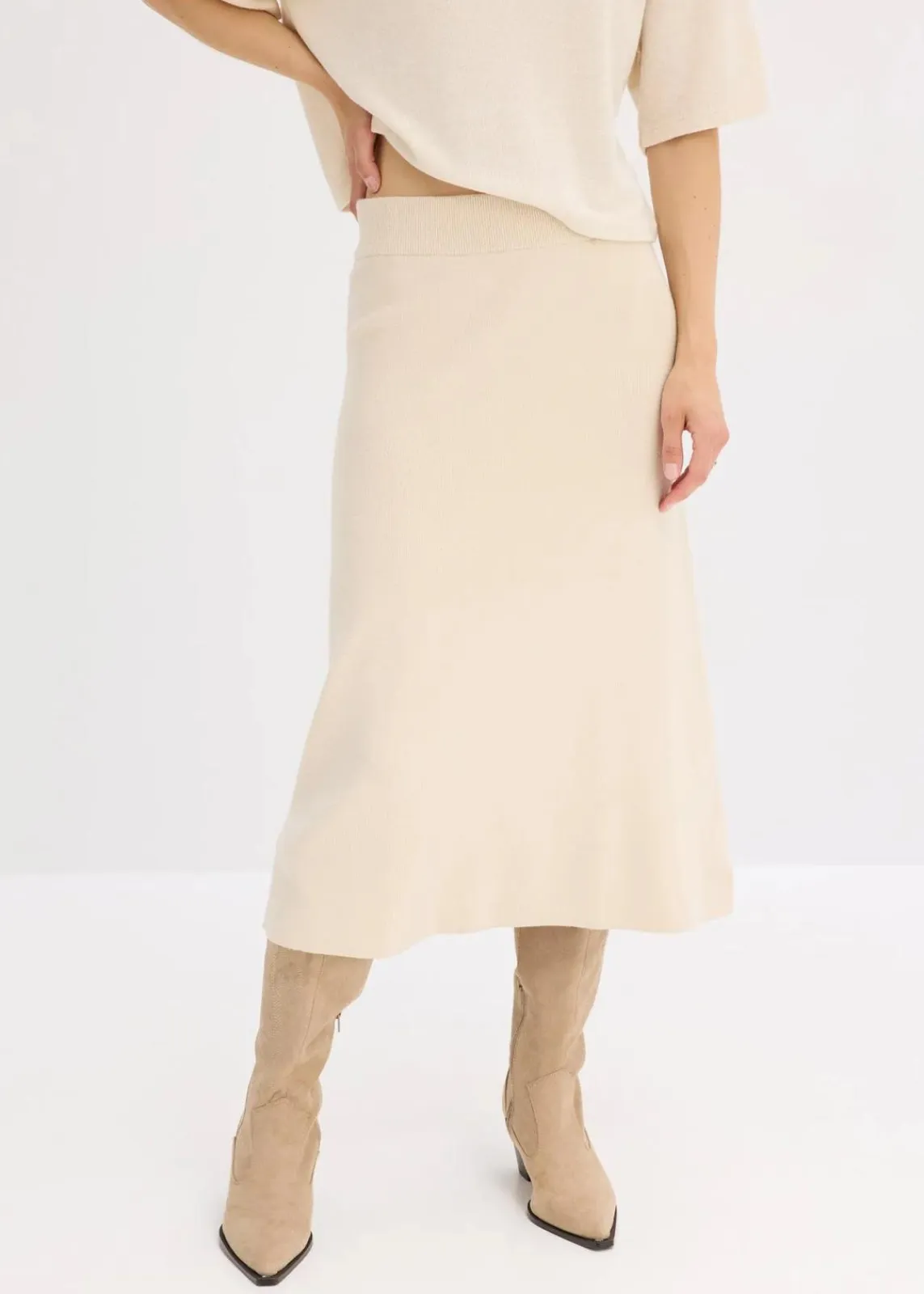 bonprix Bekleidung·Sportbekleidung|Röcke^Ausgestellter Strickrock kieselbeige meliert