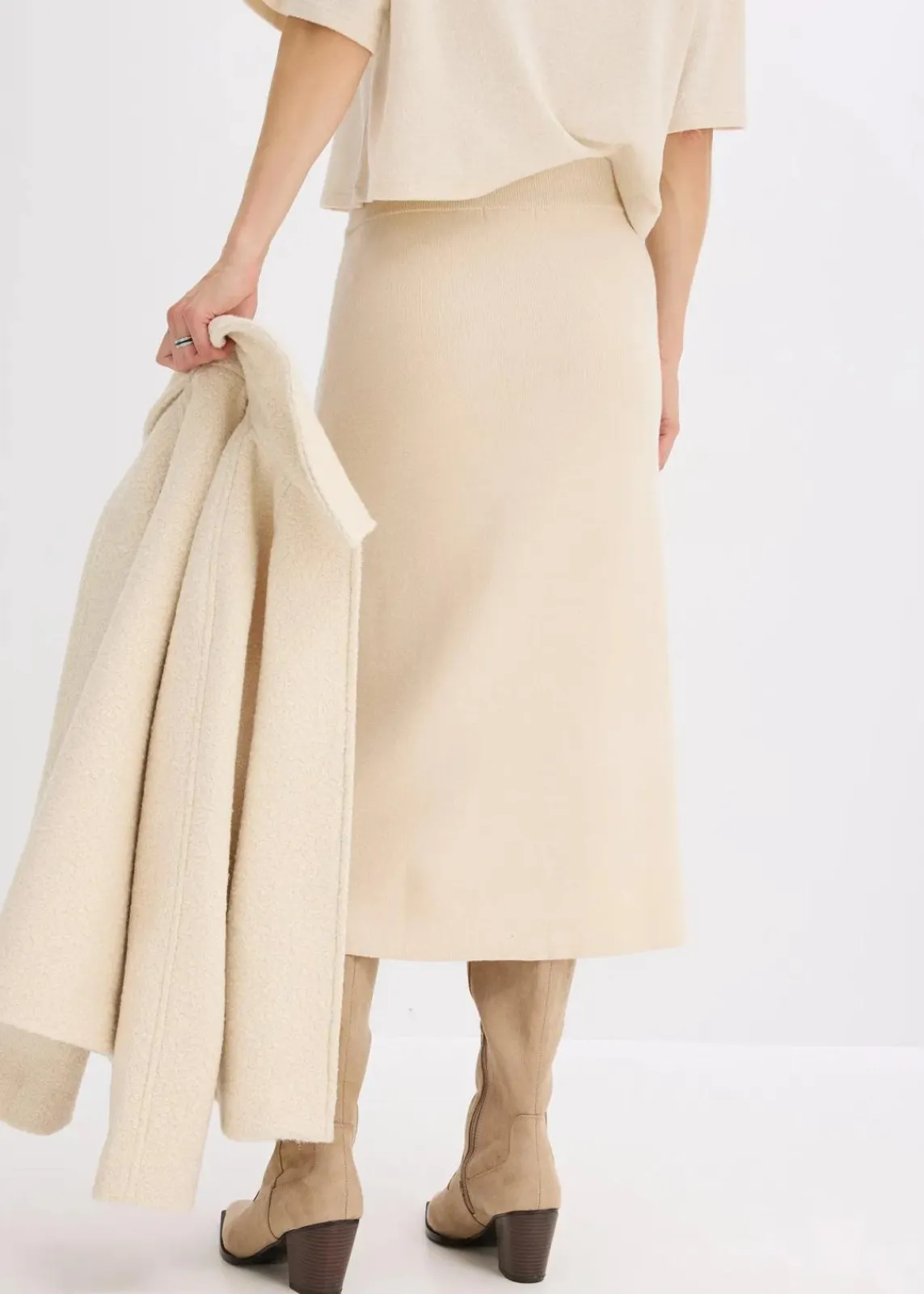 bonprix Bekleidung·Sportbekleidung|Röcke^Ausgestellter Strickrock kieselbeige meliert