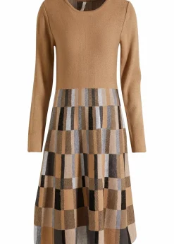 bonprix Bekleidung·Umstandsmode|Strickmode^Ausgestelltes Jacquard-Strickkleid camel/braun kariert