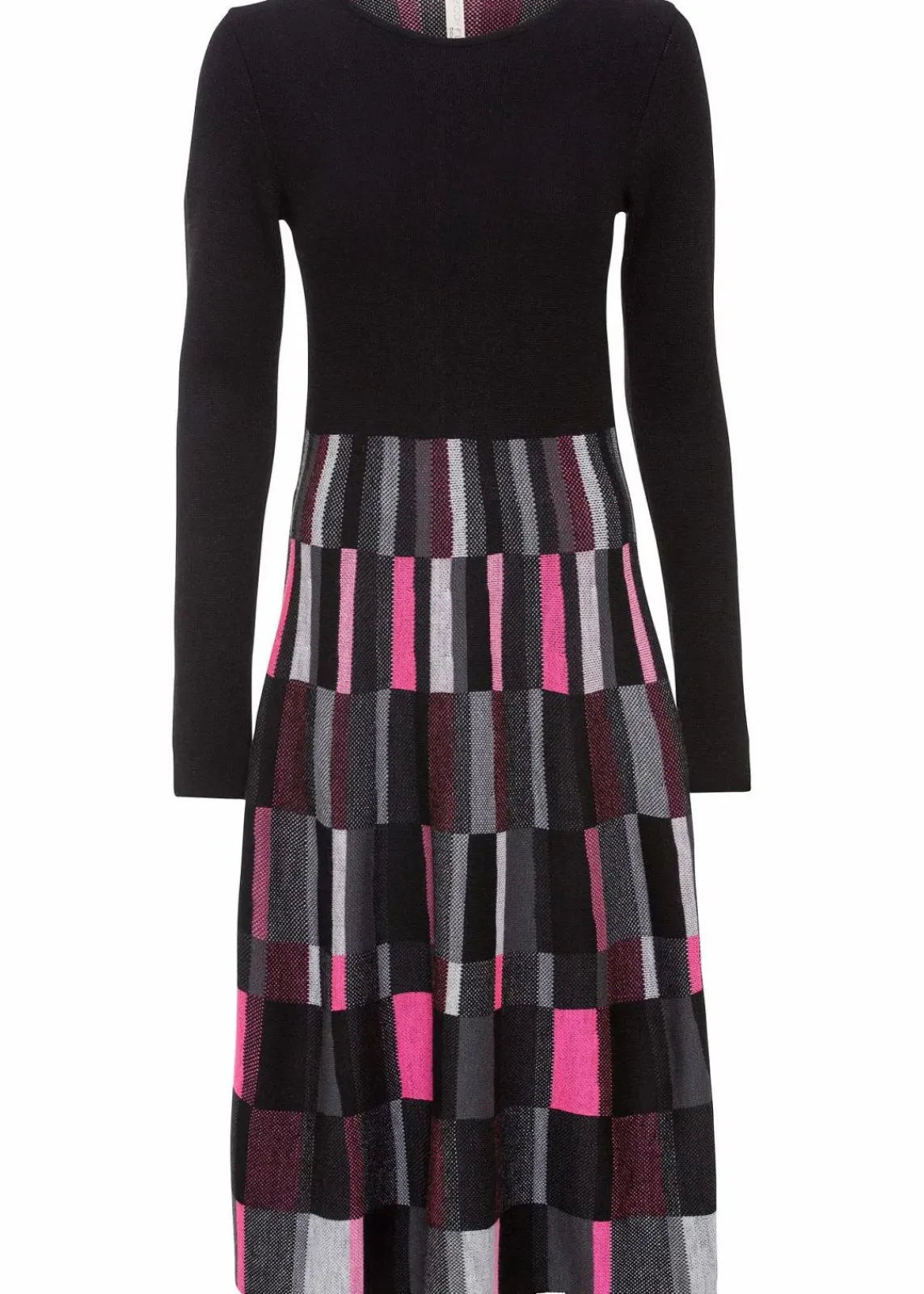 bonprix Bekleidung·Umstandsmode|Strickmode^Ausgestelltes Jacquard-Strickkleid grau/schwarz/pink kariert