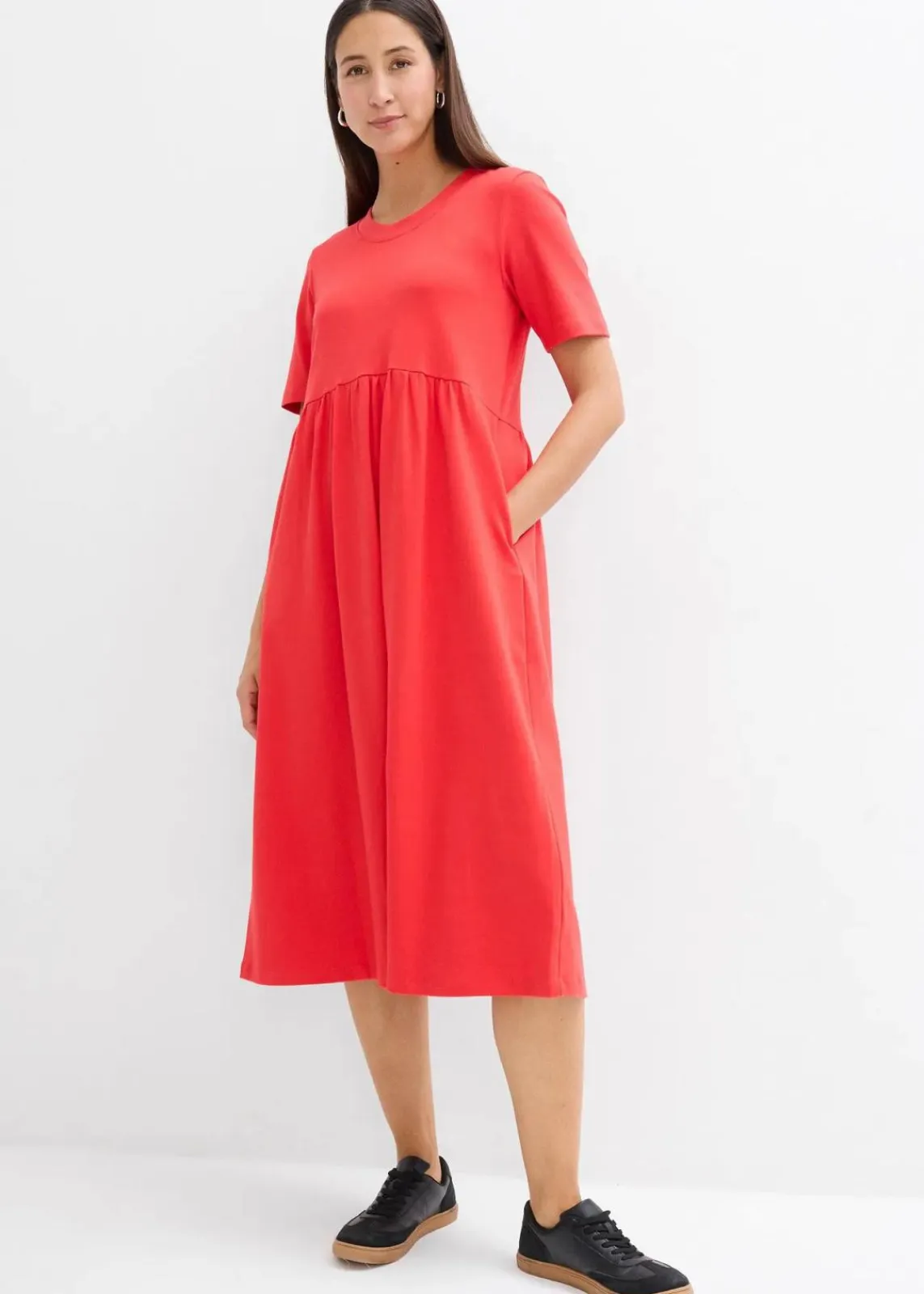 bonprix Nachhaltigere Materialien|Kleider^Ausgestelltes Jerseykleid aus schwerer Baumwolle erdbeere