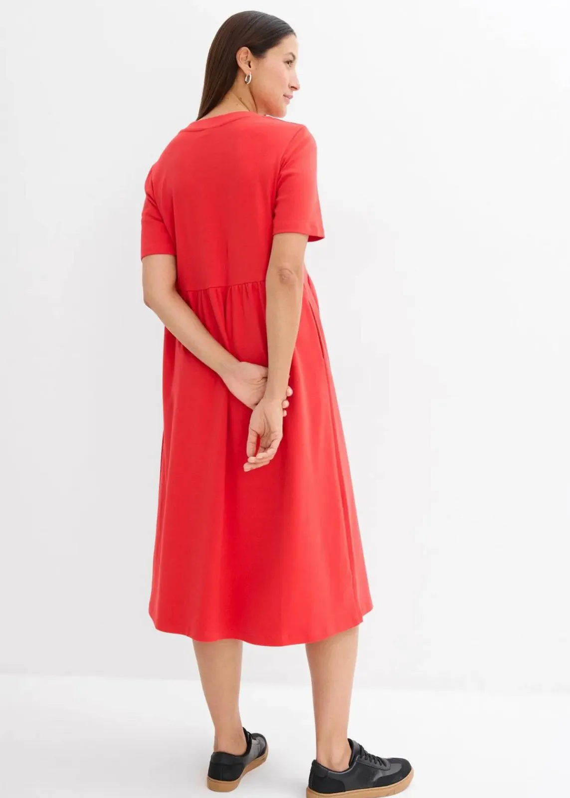 bonprix Nachhaltigere Materialien|Kleider^Ausgestelltes Jerseykleid aus schwerer Baumwolle erdbeere