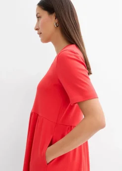bonprix Nachhaltigere Materialien|Kleider^Ausgestelltes Jerseykleid aus schwerer Baumwolle erdbeere