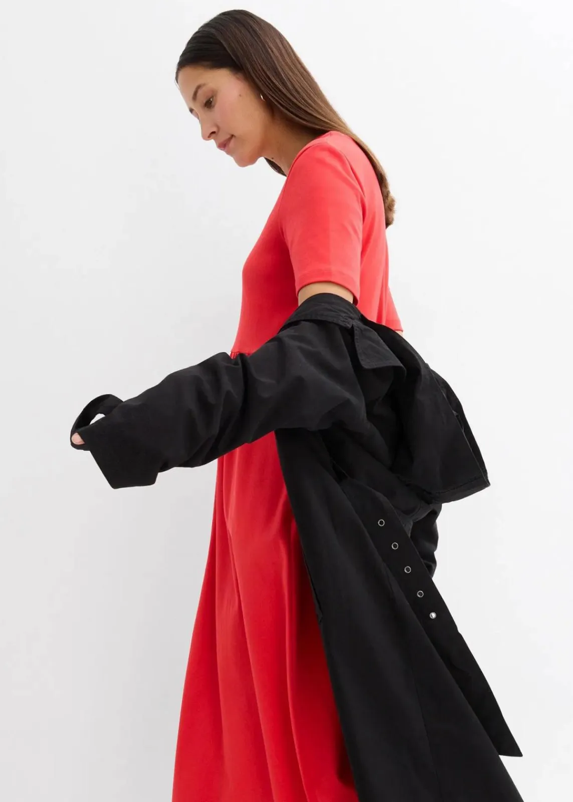 bonprix Nachhaltigere Materialien|Kleider^Ausgestelltes Jerseykleid aus schwerer Baumwolle erdbeere
