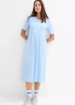 bonprix Nachhaltigere Materialien|Kleider^Ausgestelltes Jerseykleid aus schwerer Baumwolle hellblau