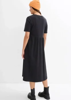bonprix Bekleidung·Pullover & Strickjacken|Kleider^Ausgestelltes Jerseykleid aus schwerer Baumwolle schwarz