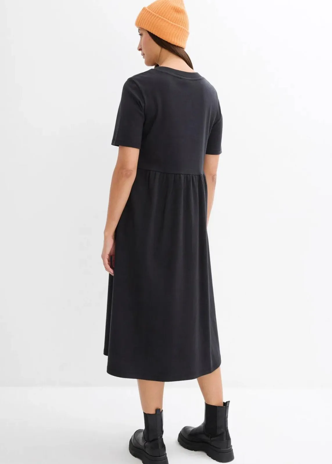 bonprix Bekleidung·Pullover & Strickjacken|Kleider^Ausgestelltes Jerseykleid aus schwerer Baumwolle schwarz